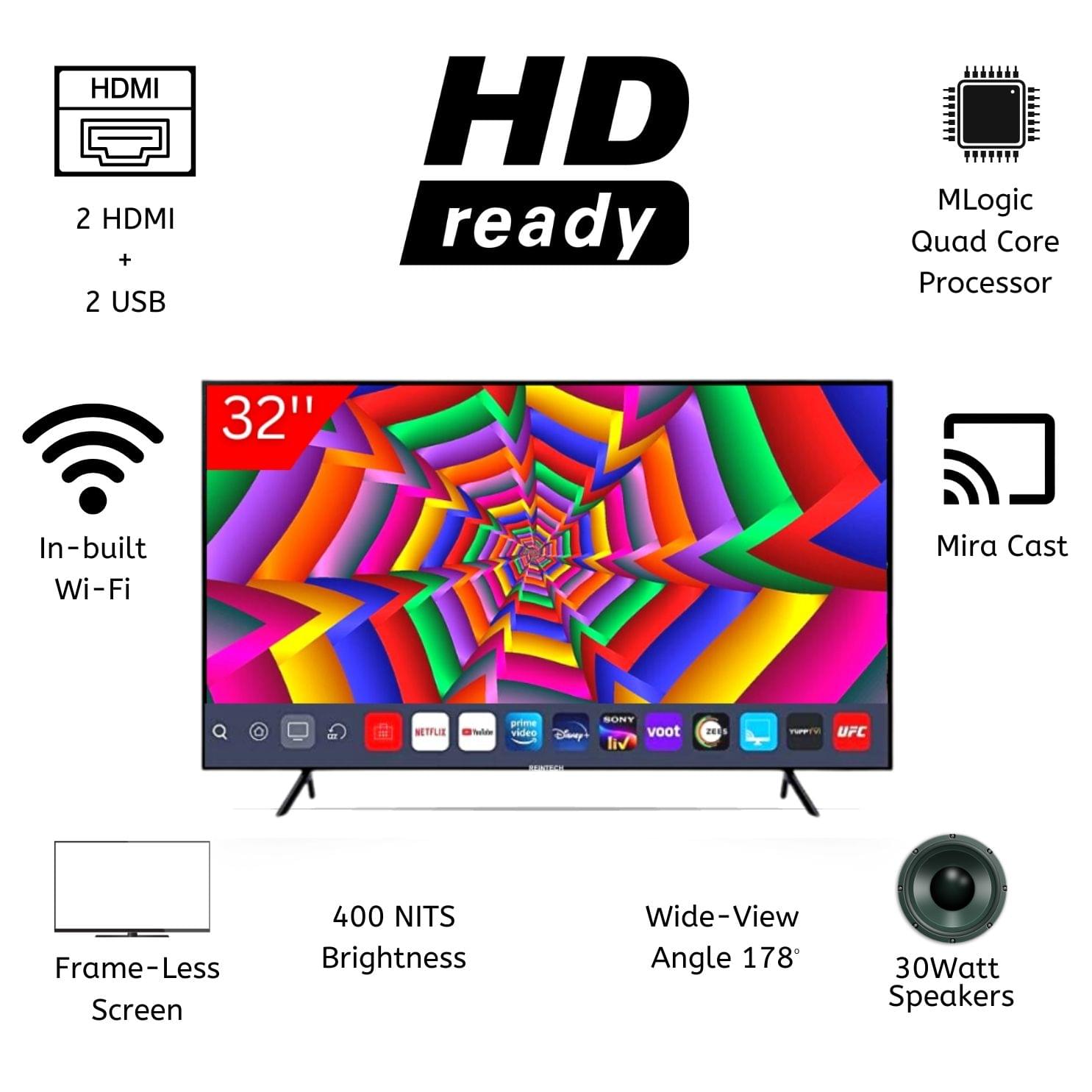 Reintech 80cm [32 Inches] HD Ready LED TV RT32HDN02 With A+ Grade Panel. - Image 2